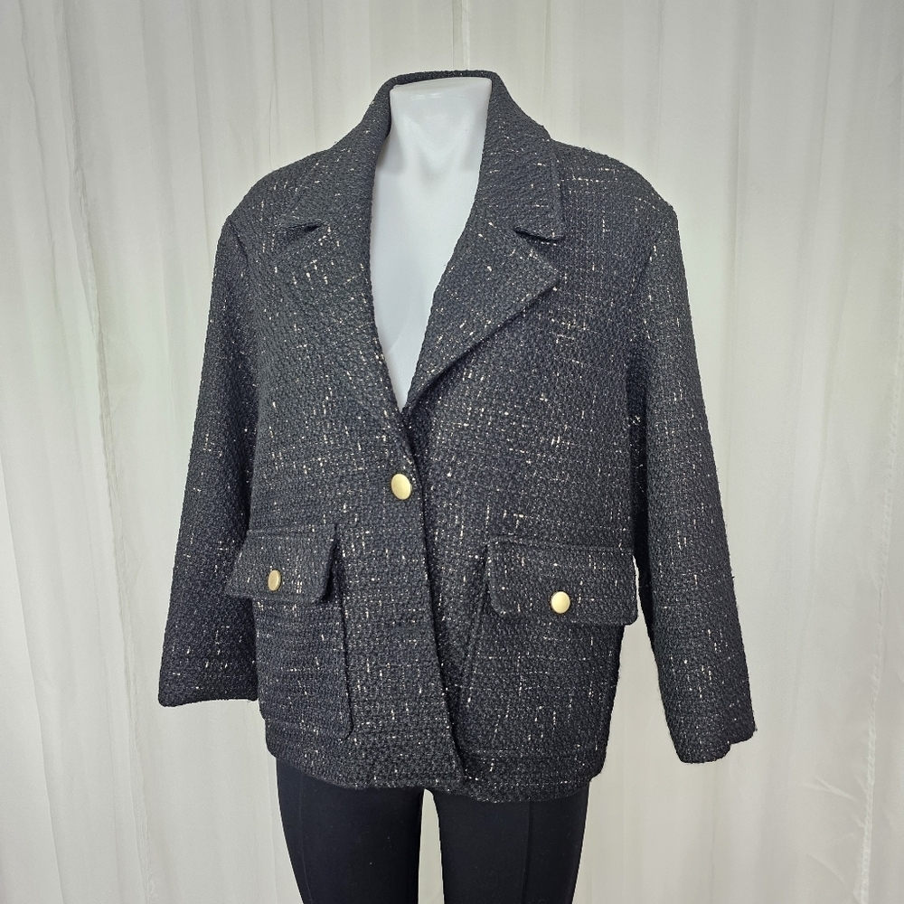 Avec Les Filles Black Tweed Jacket with Gold Accents Anthropologie Size Medium